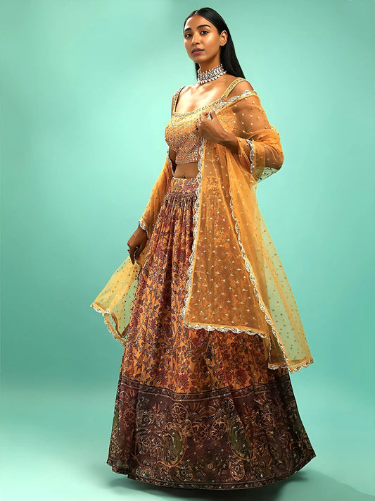Attractive Yellow Chinon Digital Print Haldi Wear Lehenga Choli
