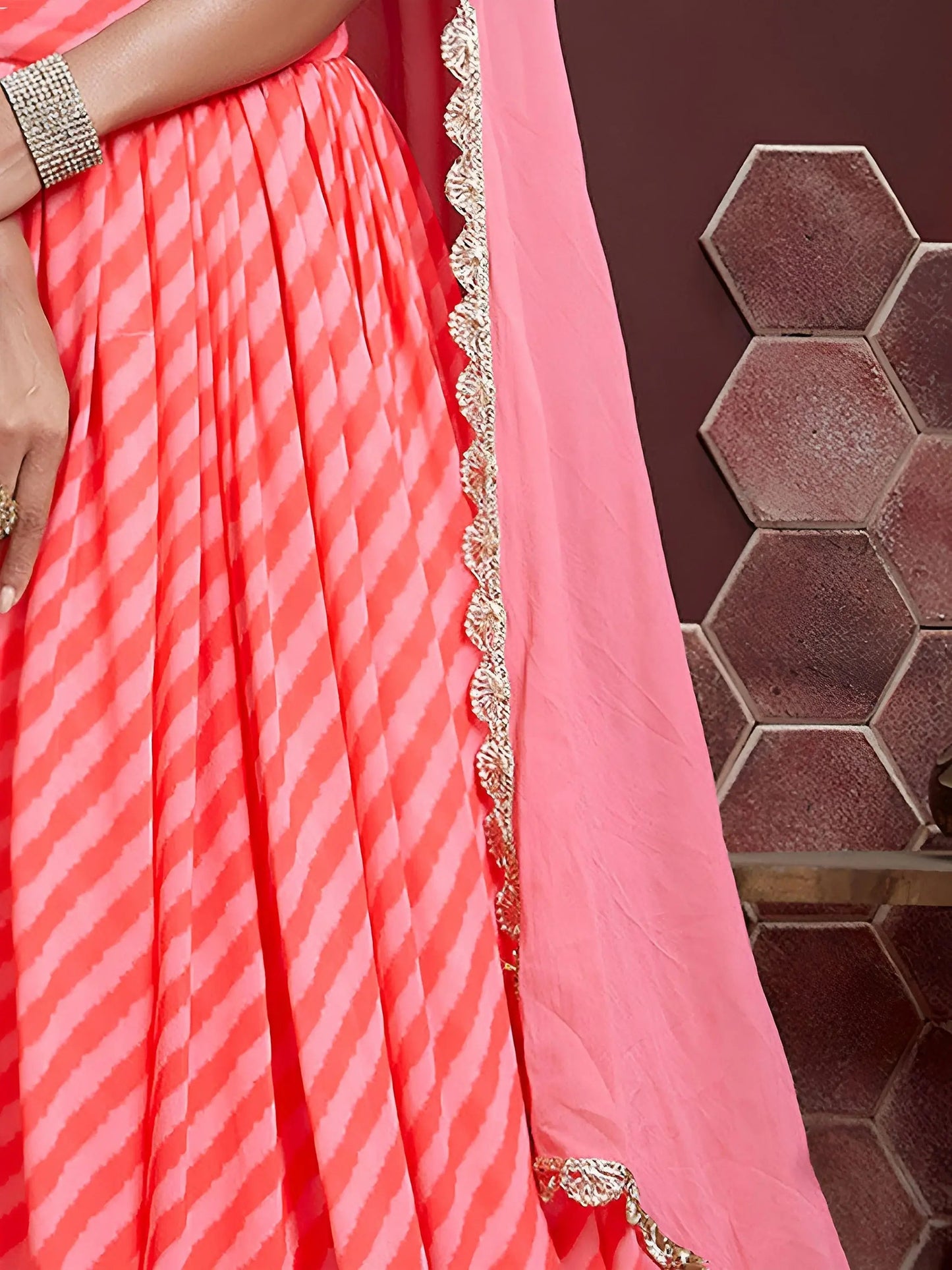 Peach Digital Printed Organza Wedding Wear Lehenga Choli