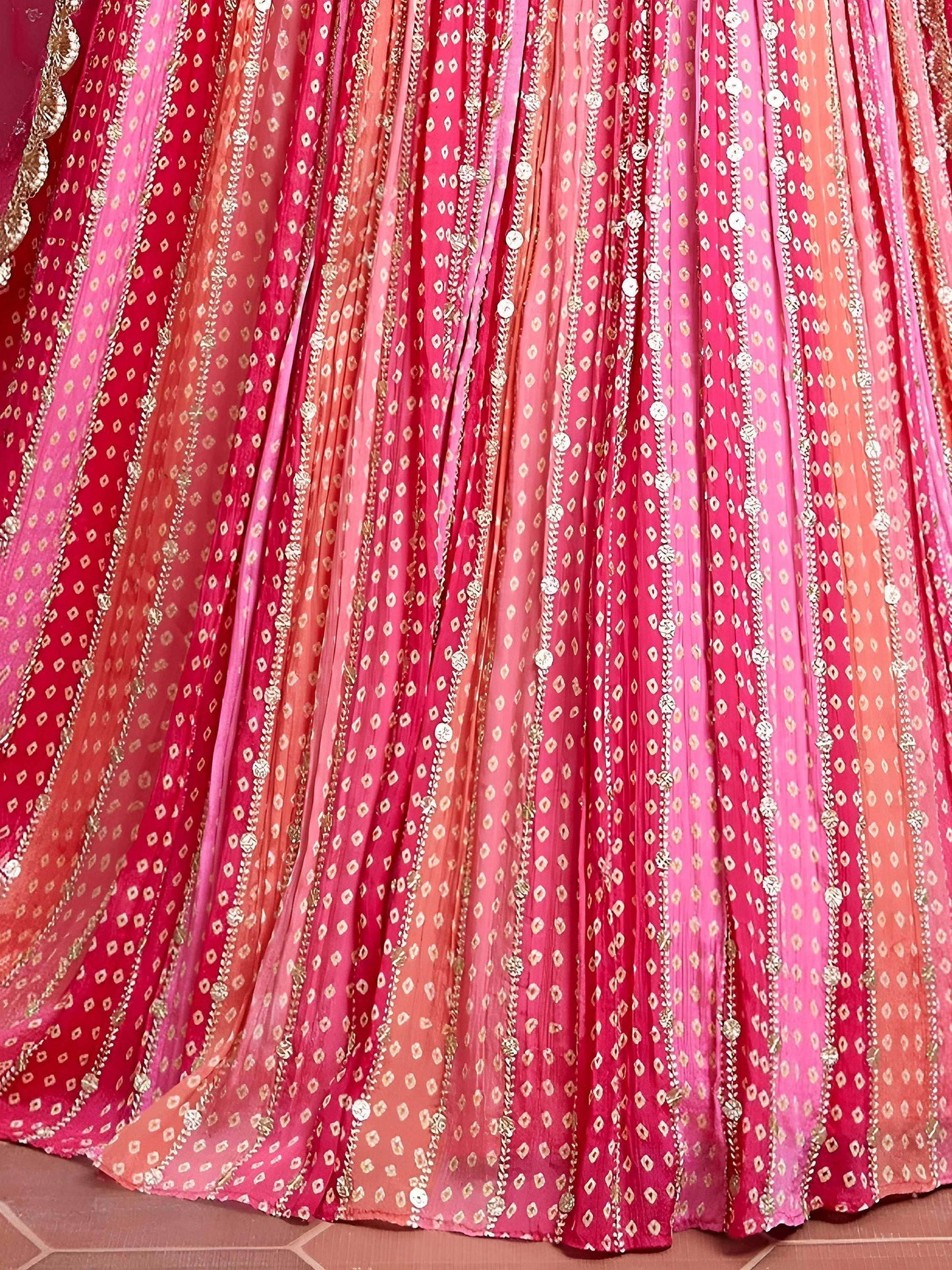 Wonderful Pink Embroidered Chinon Silk Wedding Wear Lehenga Choli