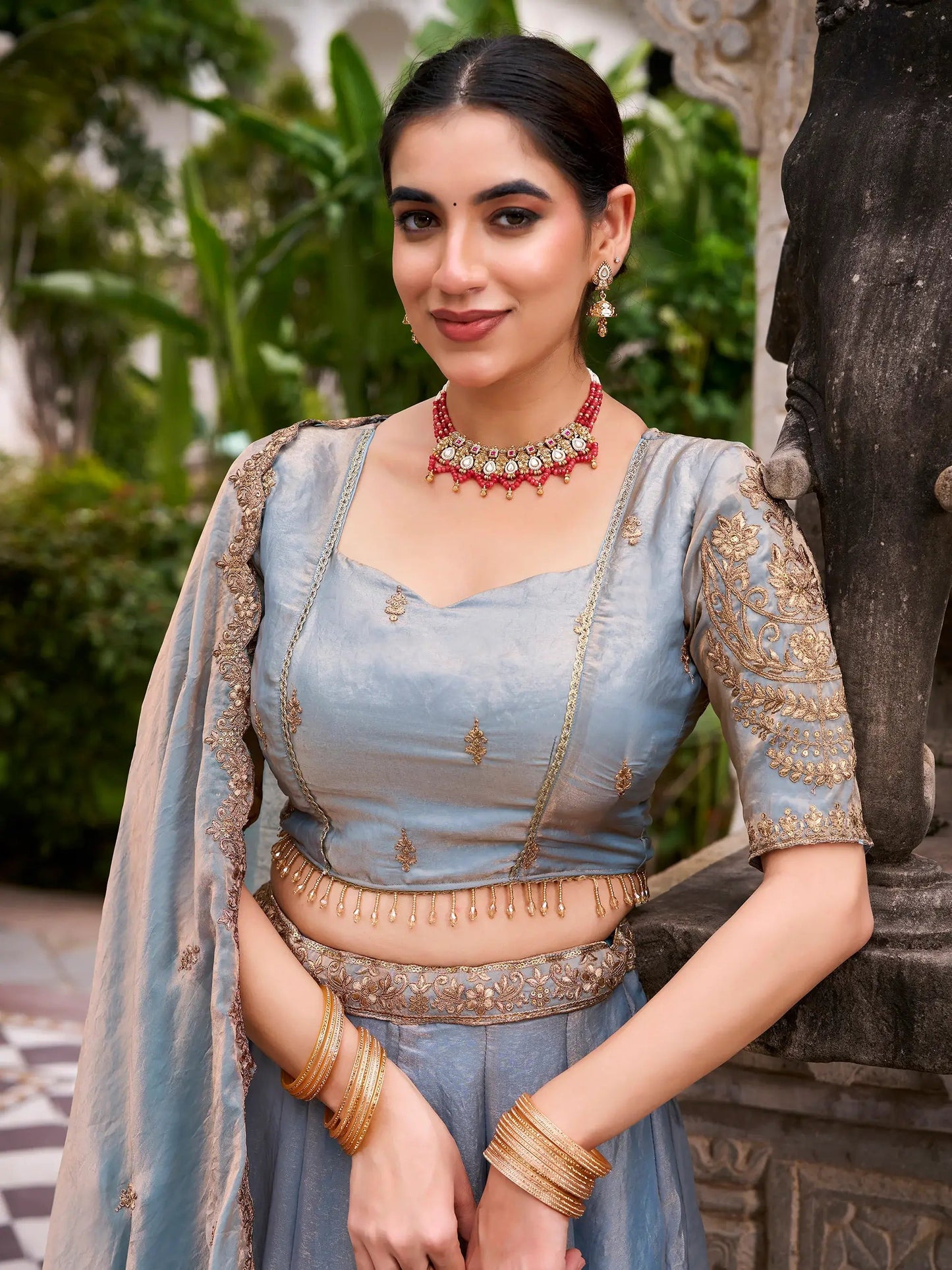 Lovely Sky Blue Sequins Organza Marriage Wear Lehenga Choli With Dupatta