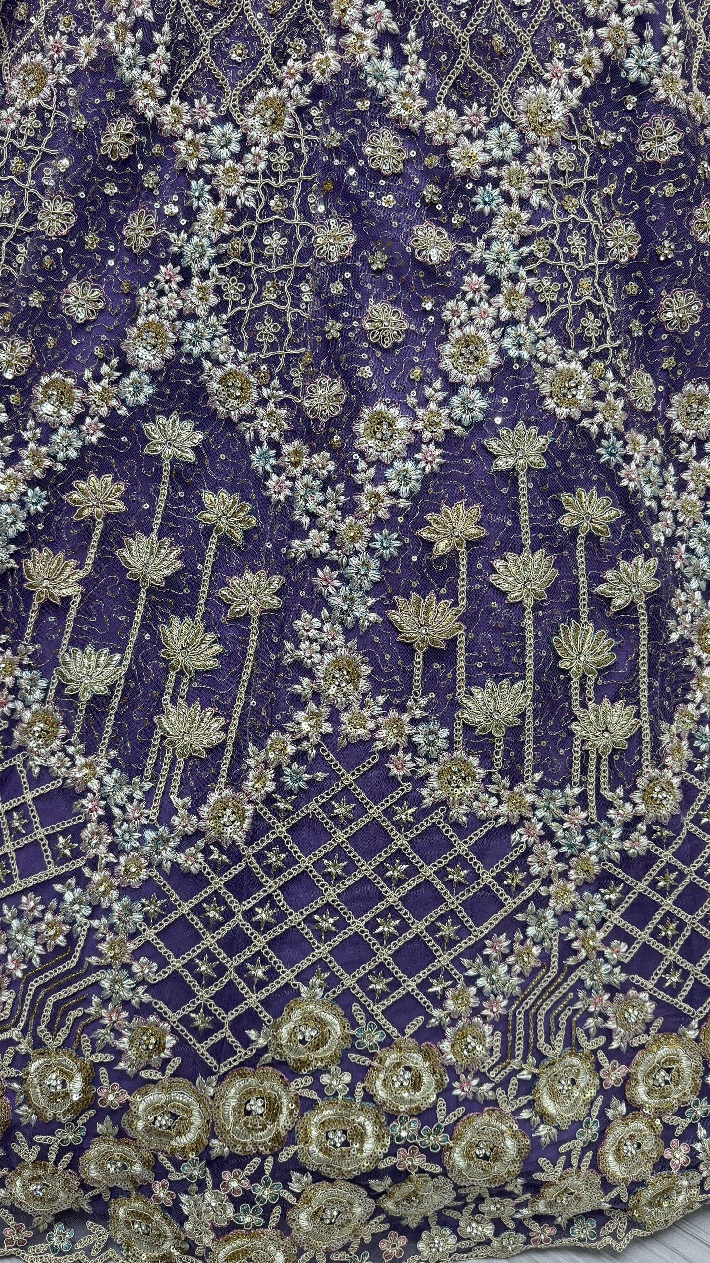 Alluring Purple Thread Embroidery Net Wedding Lehenga Choli