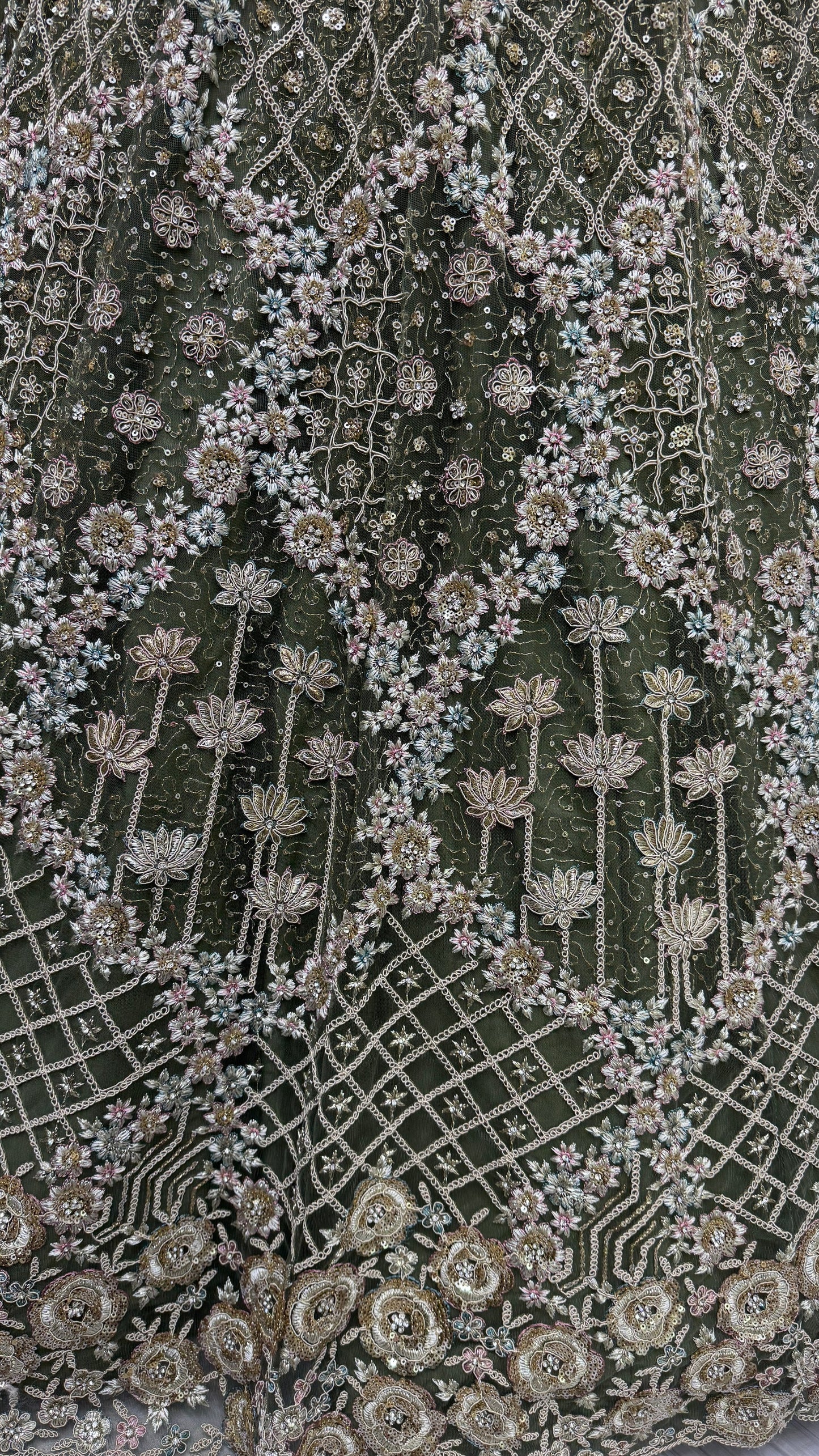 Pretty Green Thread Embroidery Net Bridal Lehenga Choli With Dupatta