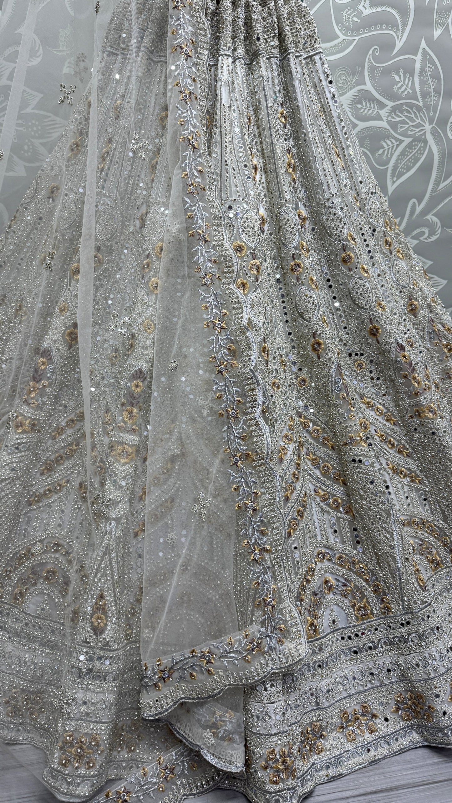 Gorgeous Off-White Mirror Work Net Bridesmaid Lehenga Choli