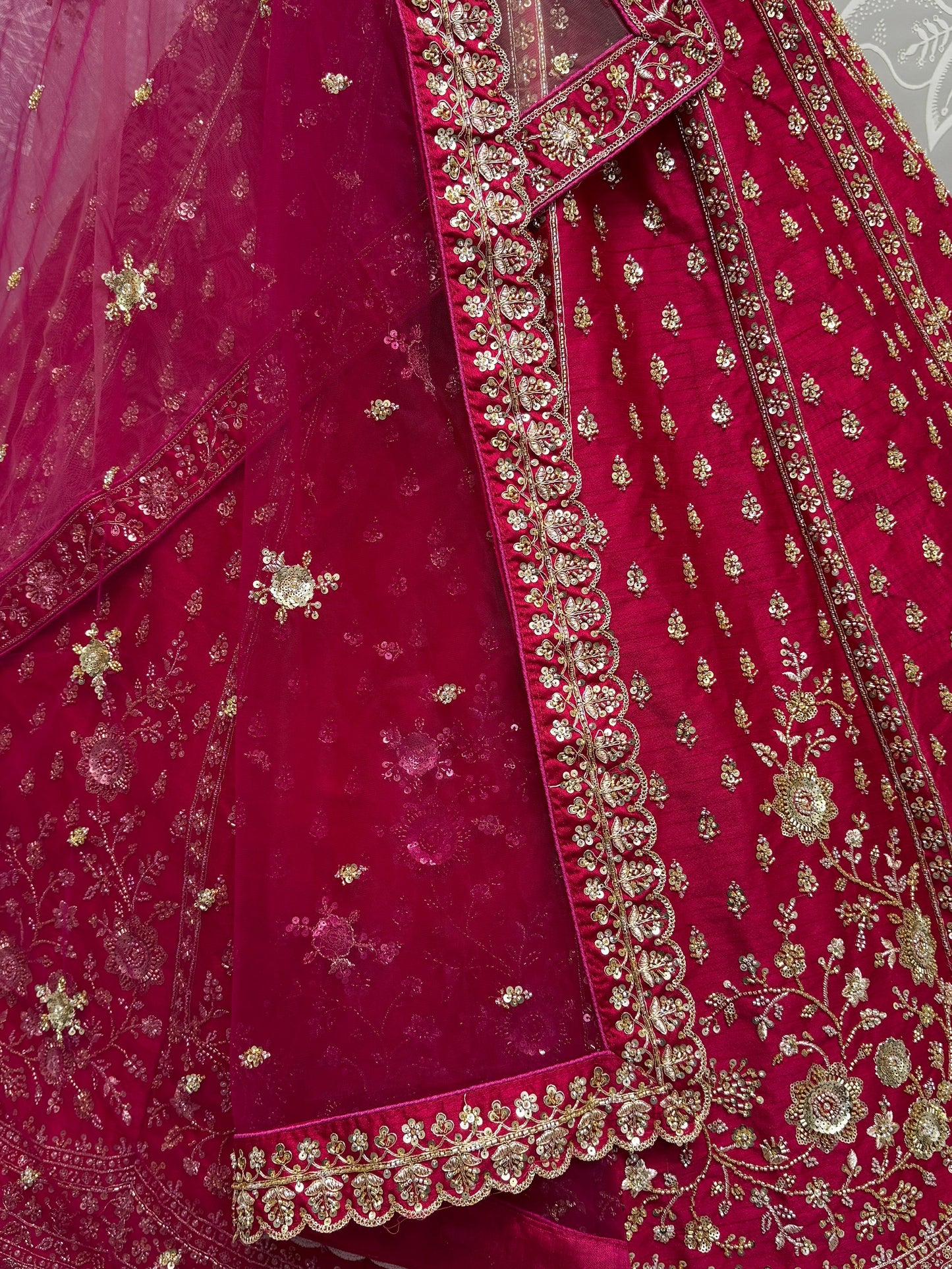 Adorable Pink Hand Work Silk Bridal Lehenga Choli With Double Dupatta