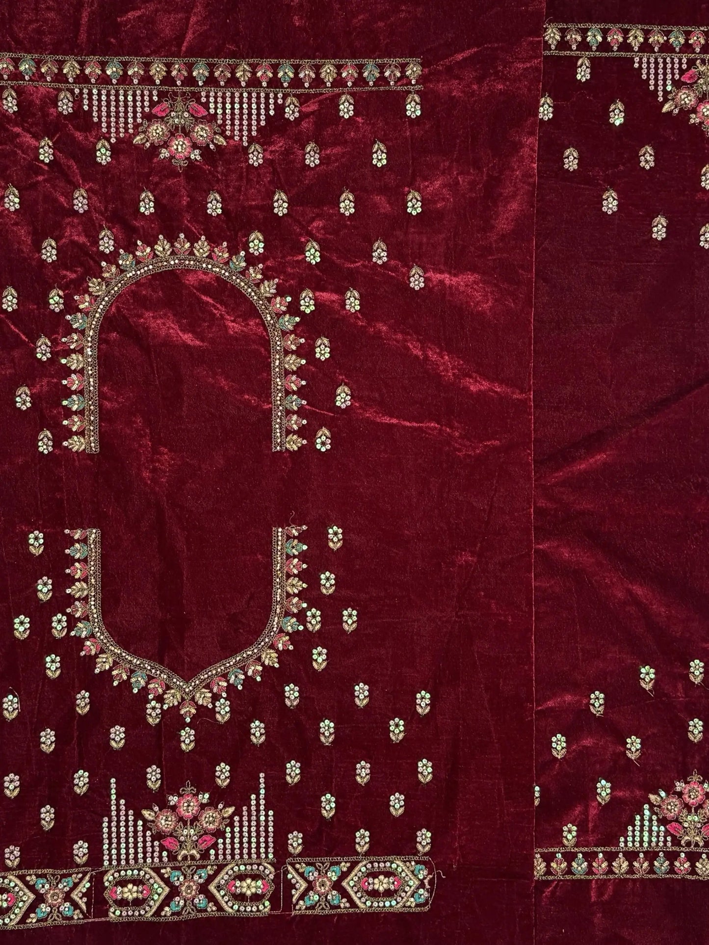 Excellent Maroon Zircon Work Velvet Bridal Lehenga Choli With Double Dupatta