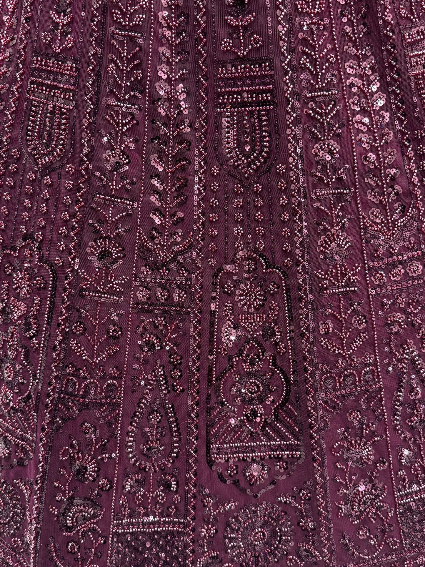 Monochrome Wine Sequins Embroidery Net Sangeet Wear Lehenga Choli