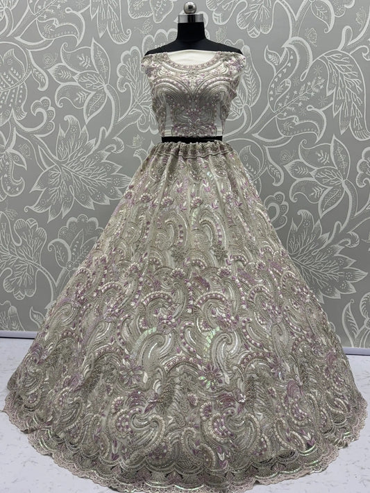 Lovable White Dori Embroidery Net Bridesmaid Lehenga Choli With Dupatta