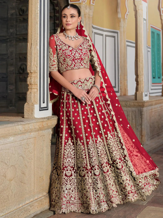 Breathtaking Red Sequins Net Bridal Wear Lehenga Choli With Dupatta