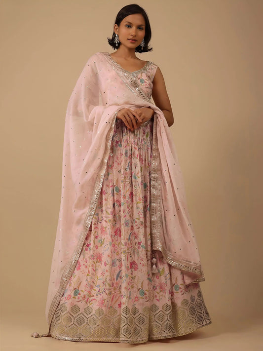 Captivating Peach Digital Printed Organza Lehenga Choli With Dupatta