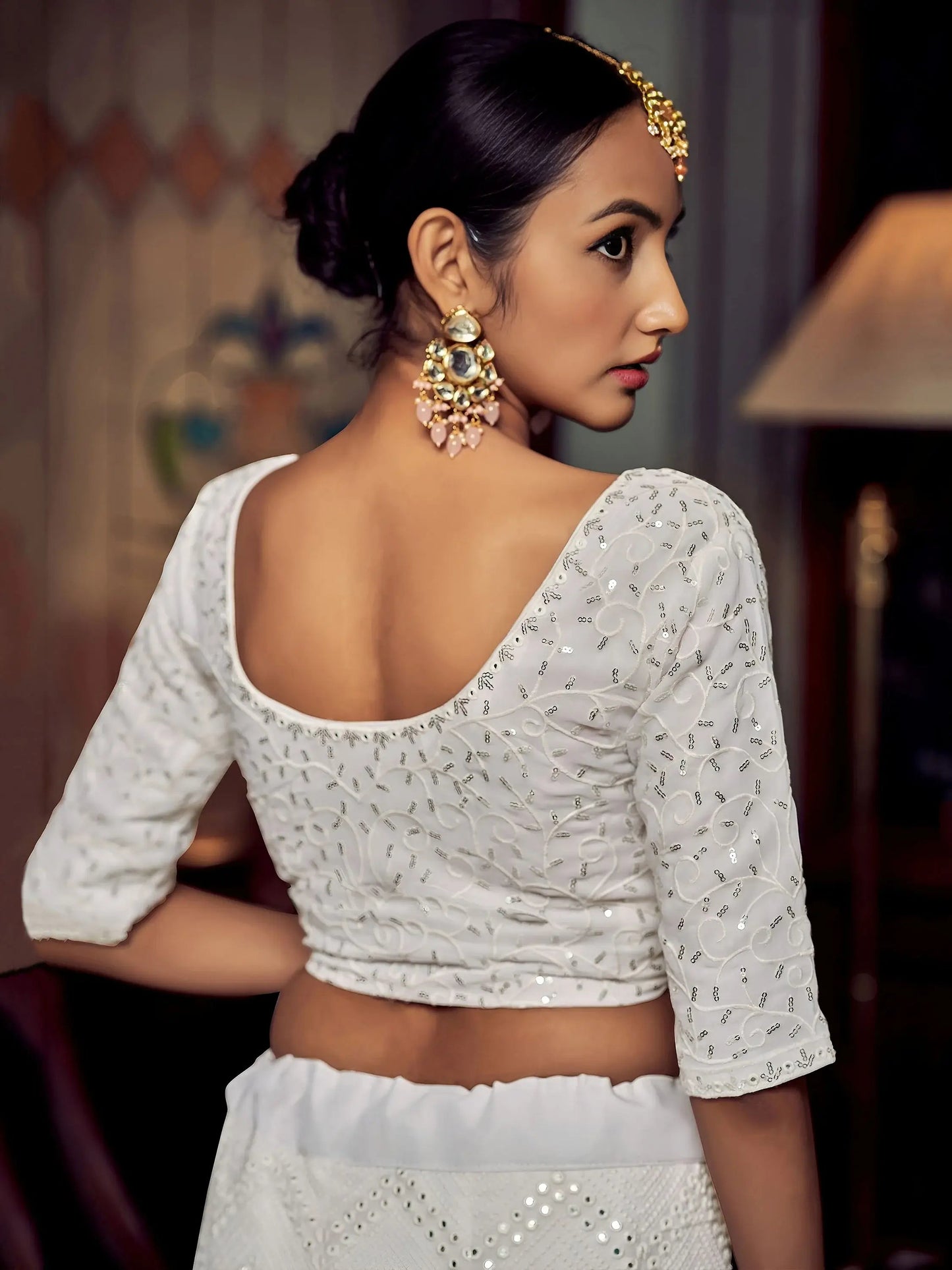 Beautiful White Sequins Georgette Function Wear Lehenga Choli With Dupatta