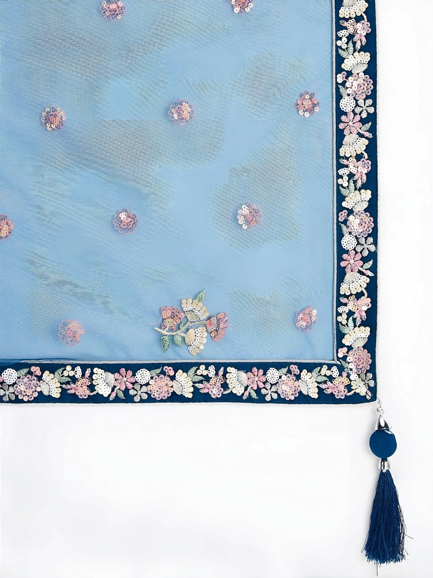 Stylish Teal Blue Floral Embroidery Net Engagement Wear Lehenga Choli