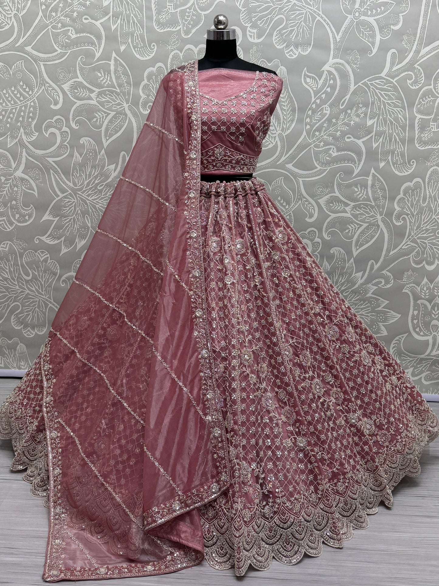 Adorable Pink Hand Work Net Bridal Wear Lehenga Choli With Dupatta