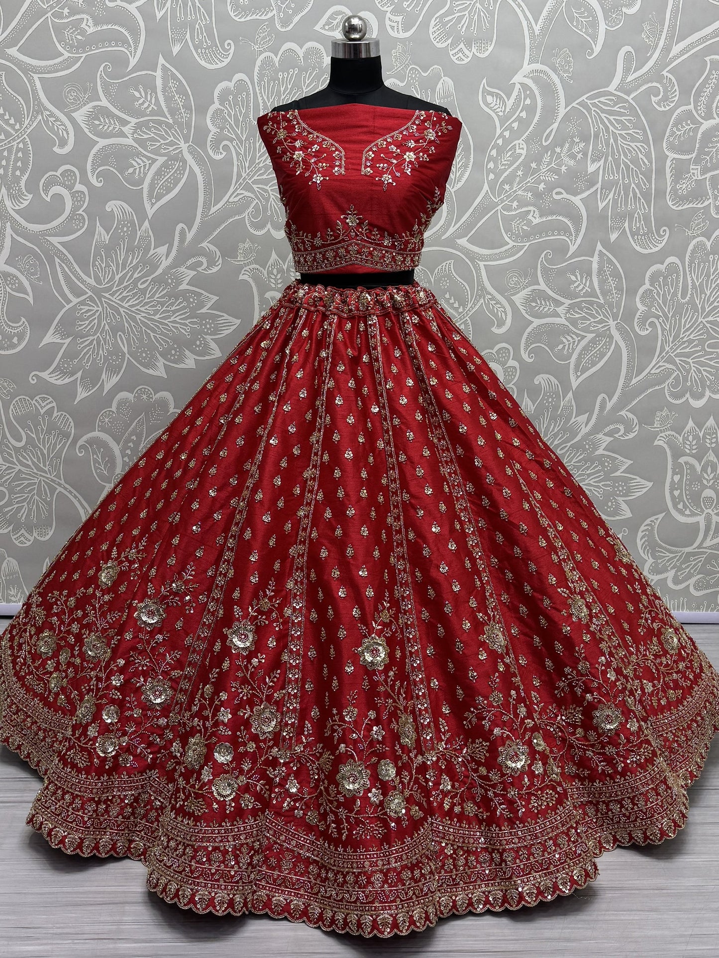 Lovely Red Hand Work Silk Bridal Wear Lehenga Choli With Double Dupatta