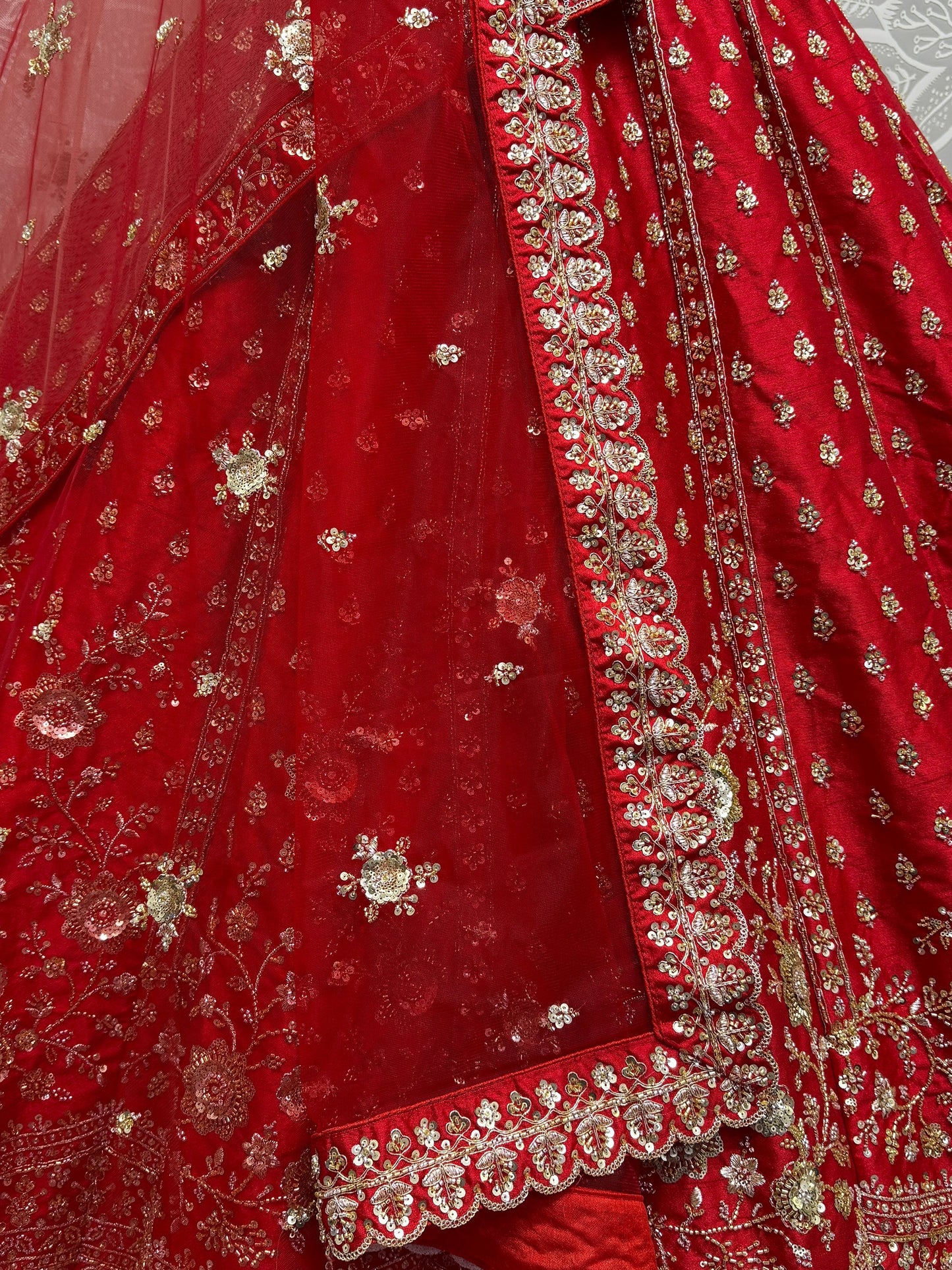 Lovely Red Hand Work Silk Bridal Wear Lehenga Choli With Double Dupatta