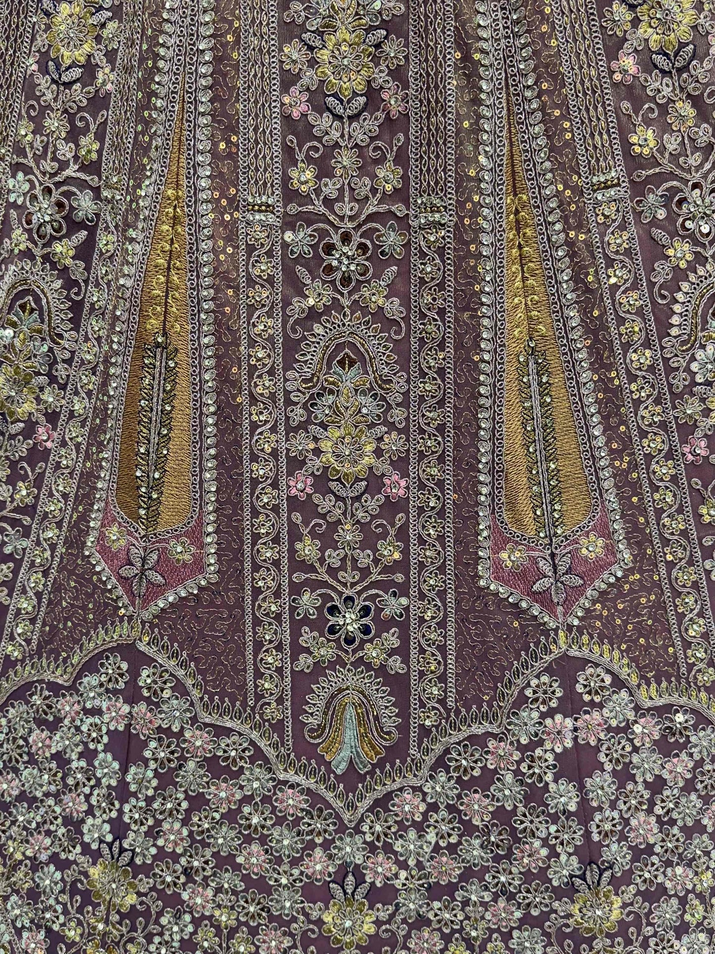 Excellent Mauve Thread Embroidery Net Reception Wear Lehenga Choli With Dupatta