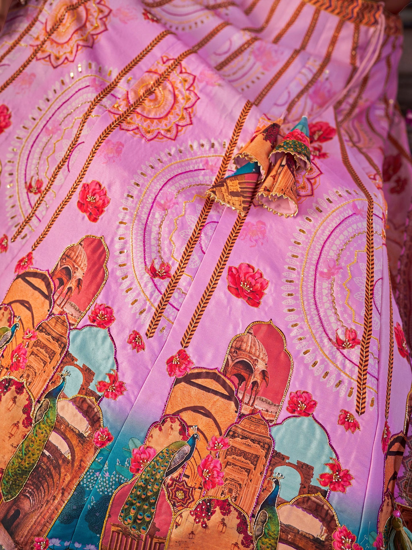 Pretty Pink Printed Art Silk Wedding Wear Lehenga Choli