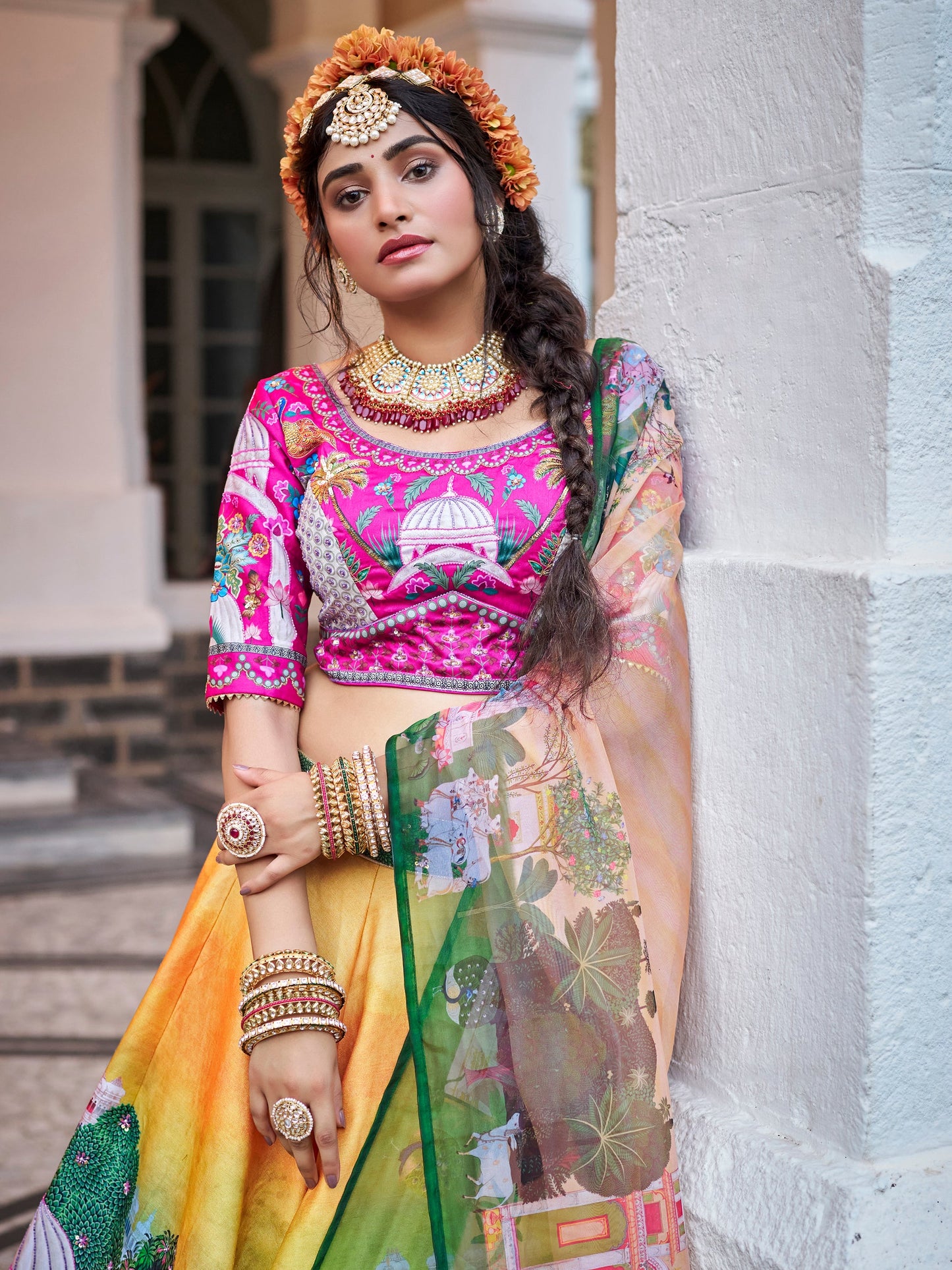 Alluring Yellow Printed Art Silk Bridesmaid Lehenga Choli