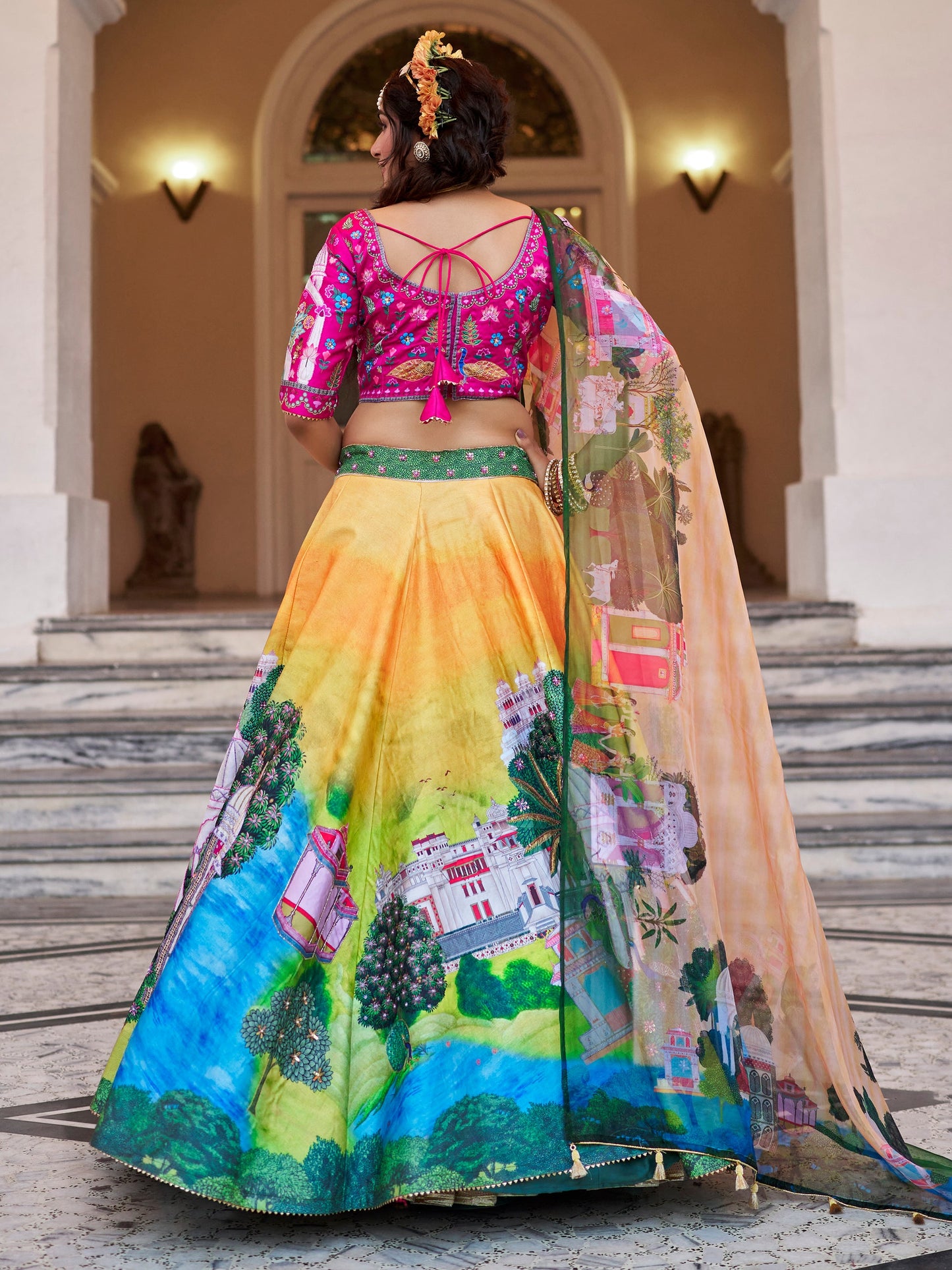 Alluring Yellow Printed Art Silk Bridesmaid Lehenga Choli