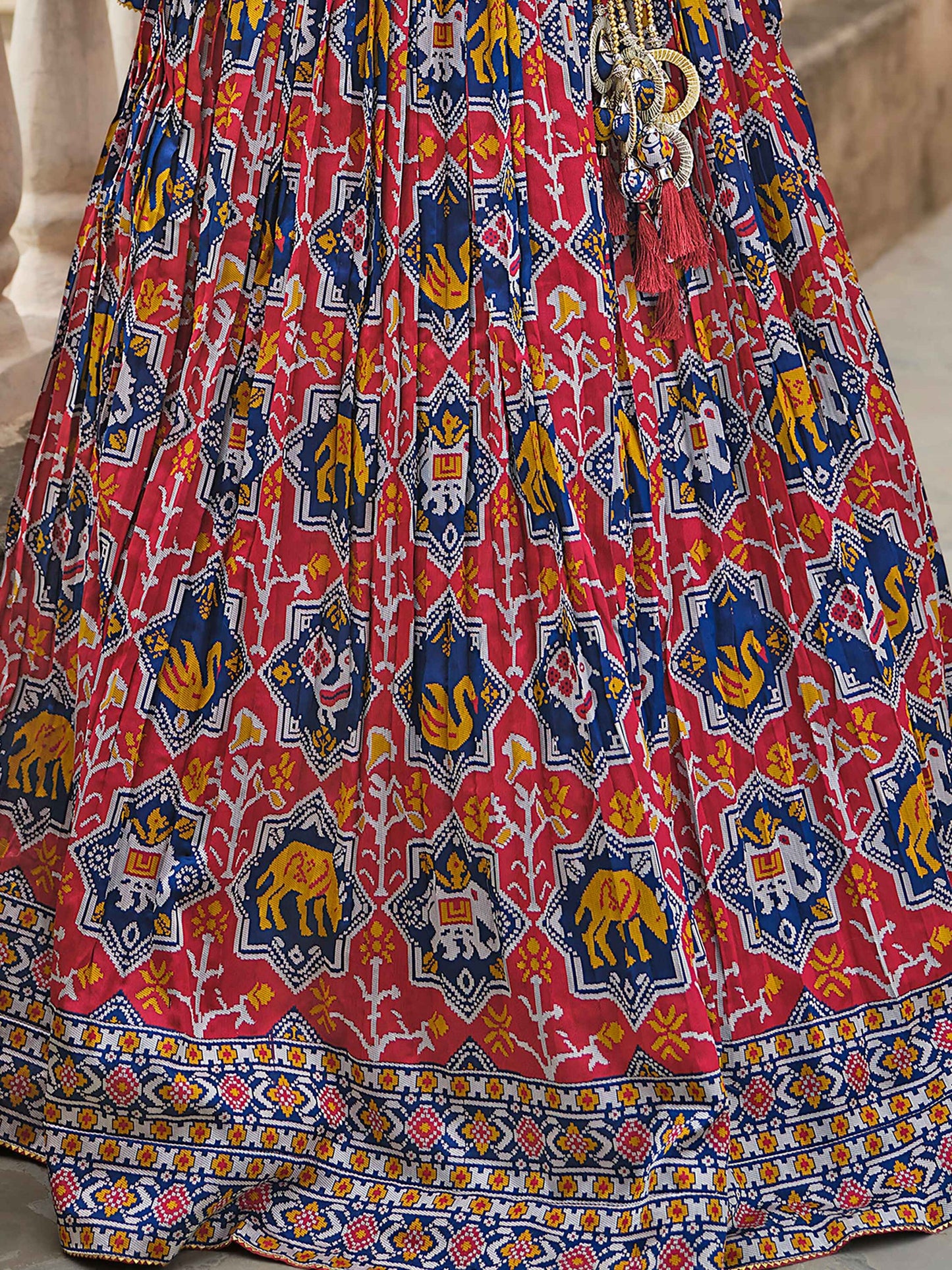 Magnetic Red Bandhani Print Silk Engagement Wear Lehenga Choli
