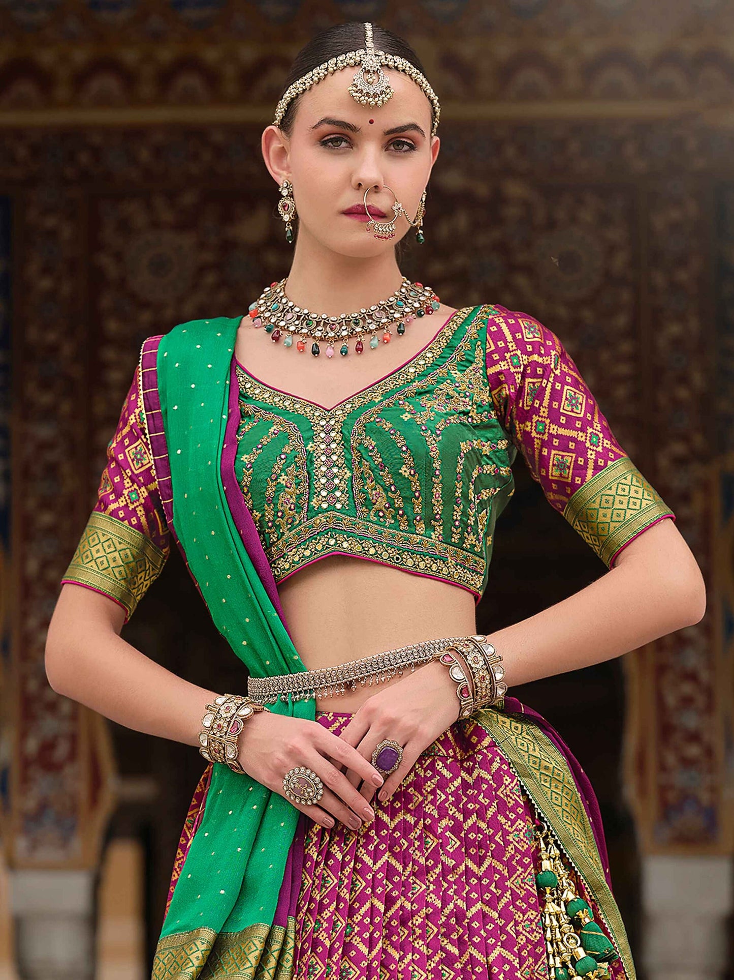 Ravishing Purple Bandhani Print Silk Wedding Wear Lehenga Choli