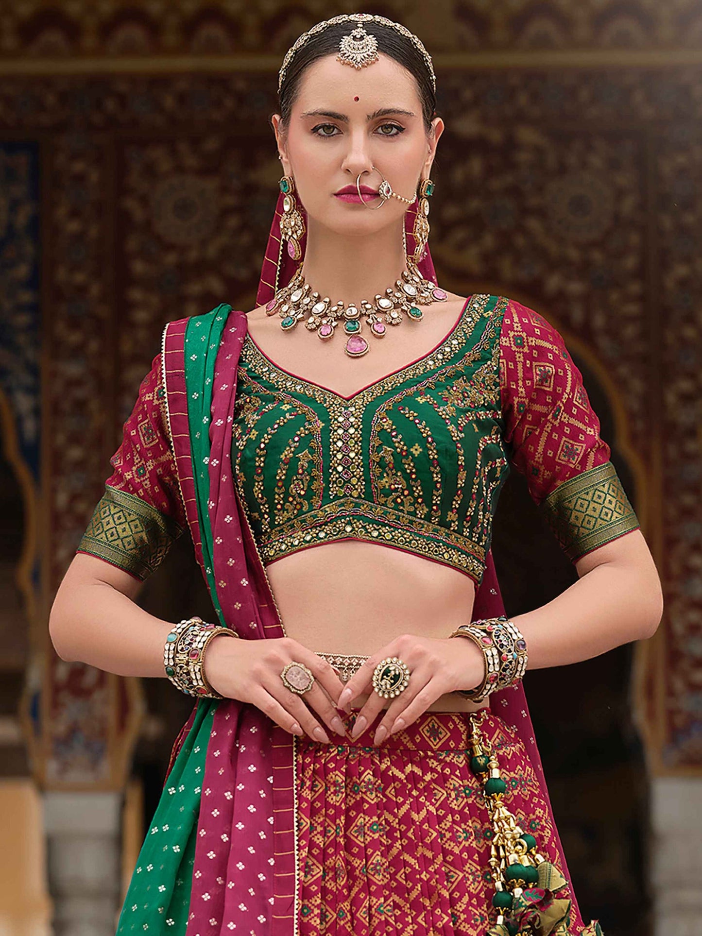 Attractive Red Bandhani Print Silk Wedding Wear Lehenga Choli