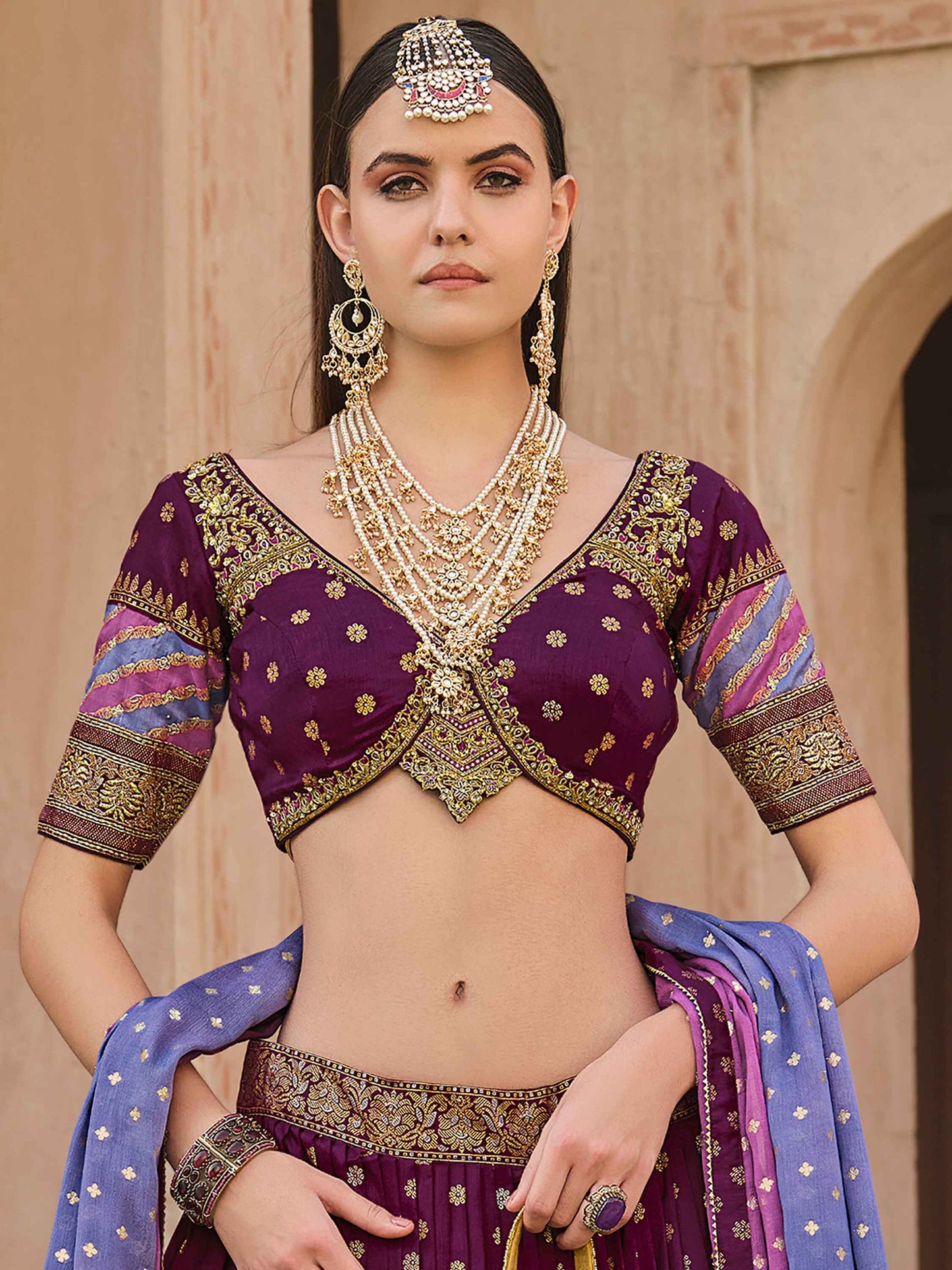 Beautiful Wine Color Sequins Silk Designer Lehenga Choli With Dupatta