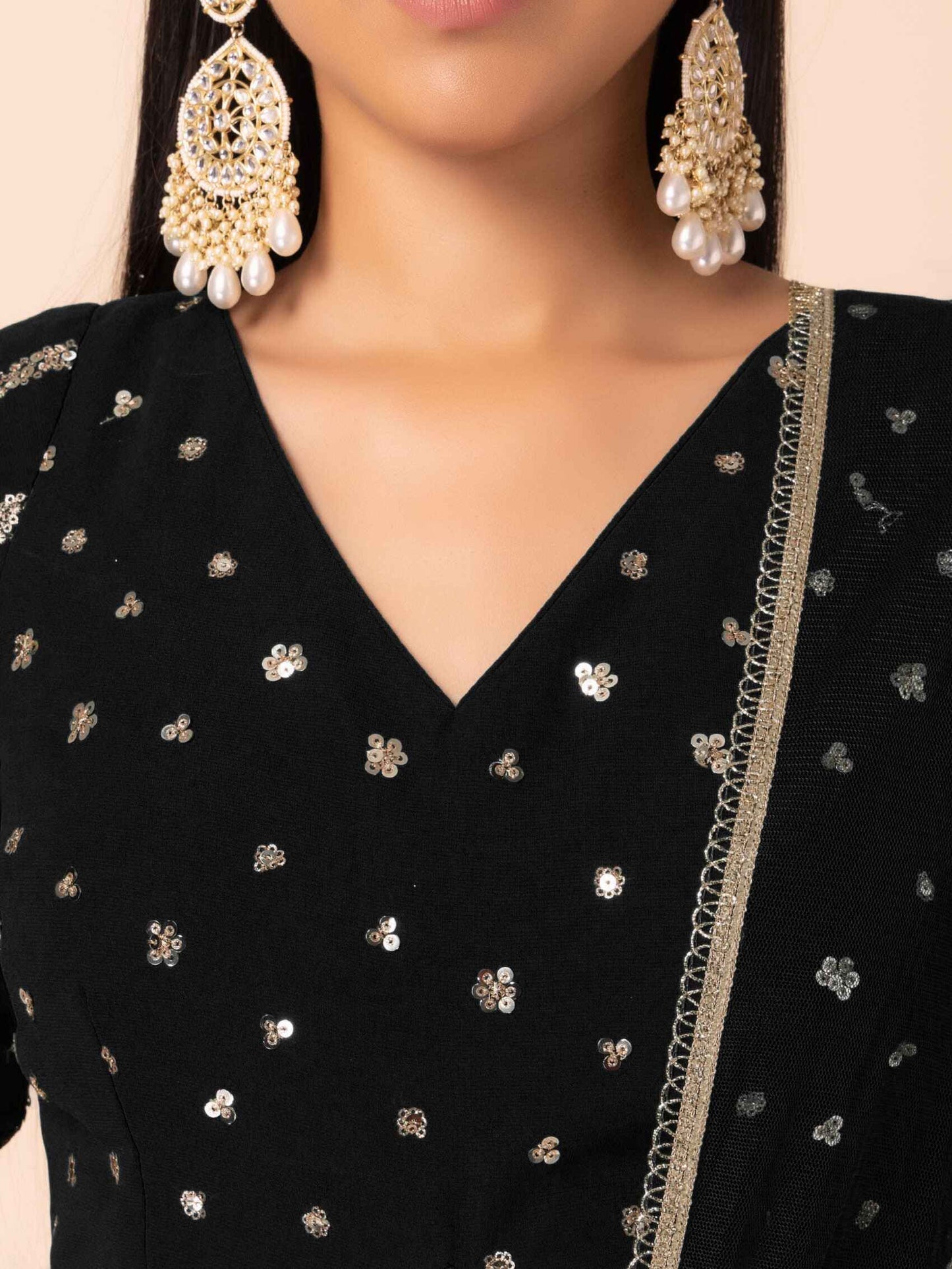 Adorable Black Zari Embroidered Georgette Event Wear Lehenga Choli
