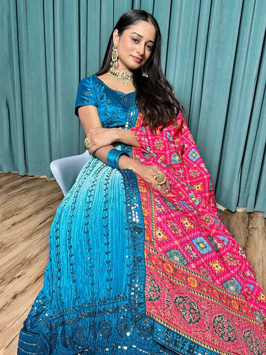 Adorable Blue Sequins Silk Wedding Lehenga Choli With Dupatta - Zeel Clothing