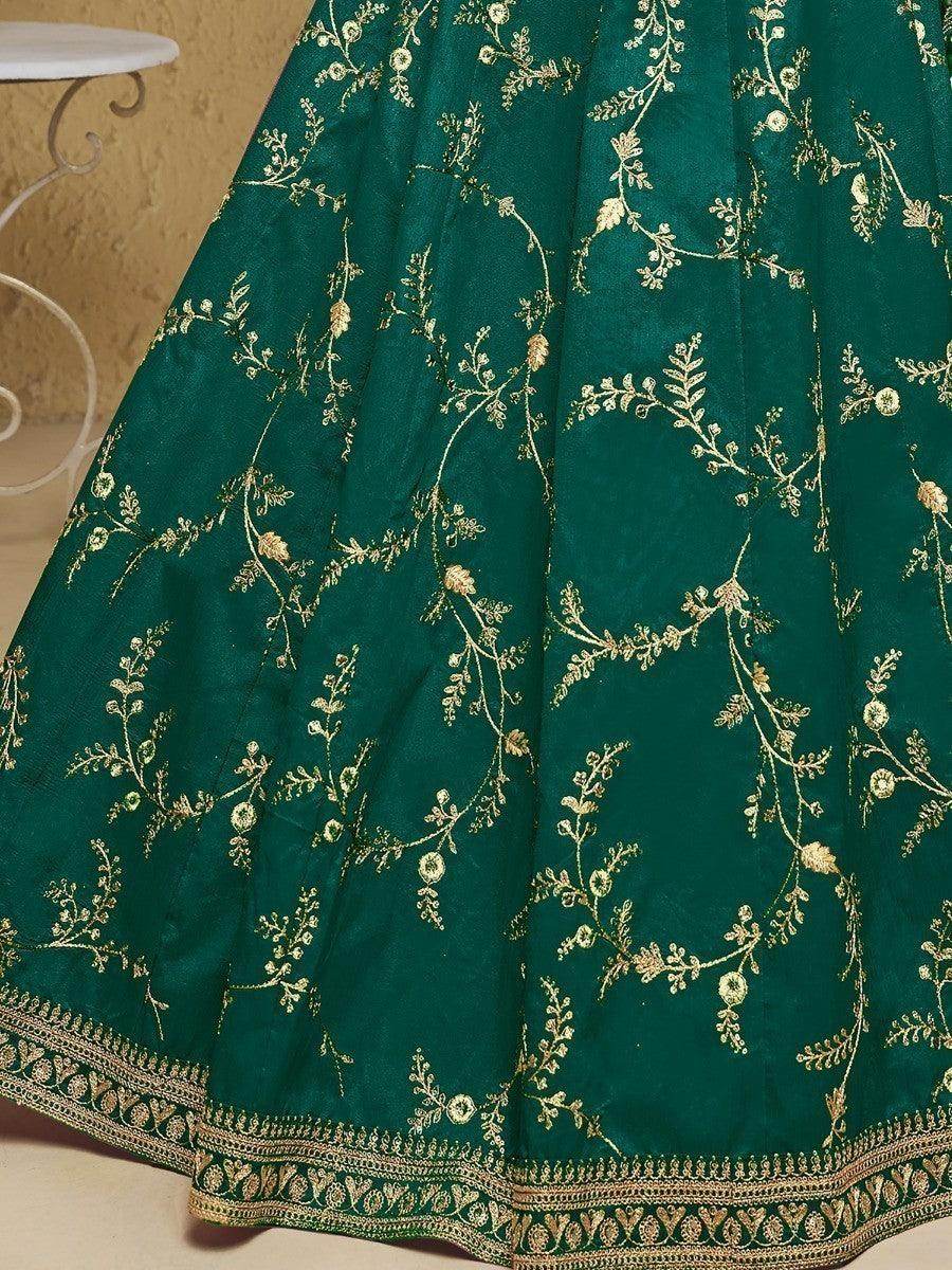 Adorable Green Embroidered Silk Lehenga Choli With Dupatta - Zeel Clothing