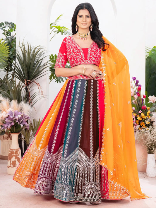 Adorable Multicolor Sequins Georgette Wedding Lehenga Choli With Dupatta - Zeel Clothing