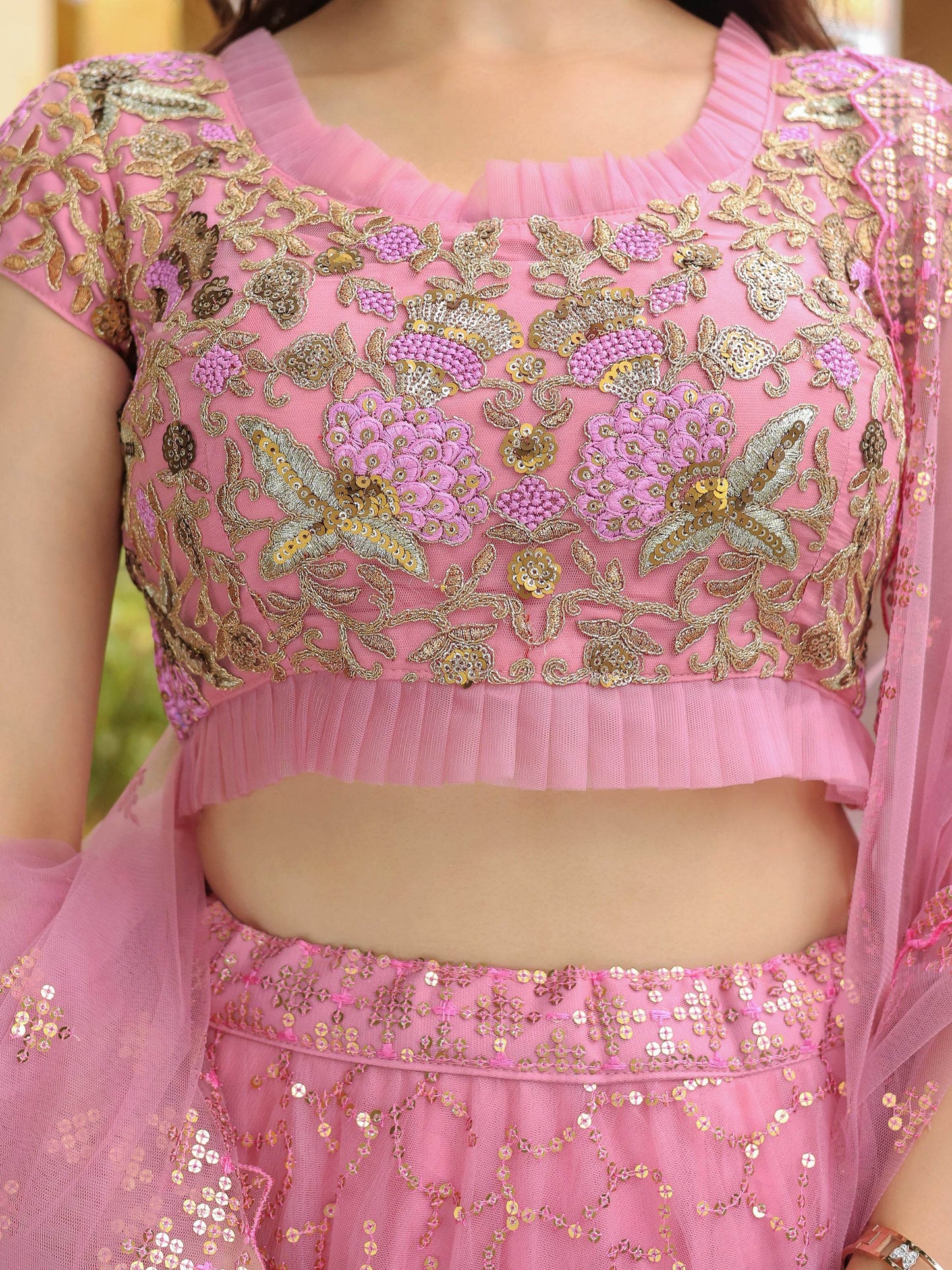 Adorable Pink Sequins Net Engagement Wear Lehenga Choli With Dupatta - Zeel Clothing