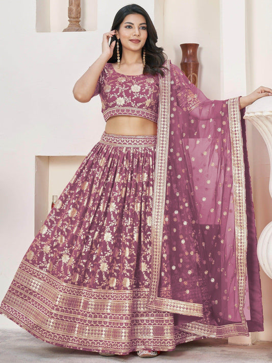 Adorable Purple Zari Work Jacquard Lehenga Choli With Dupatta - Zeel Clothing