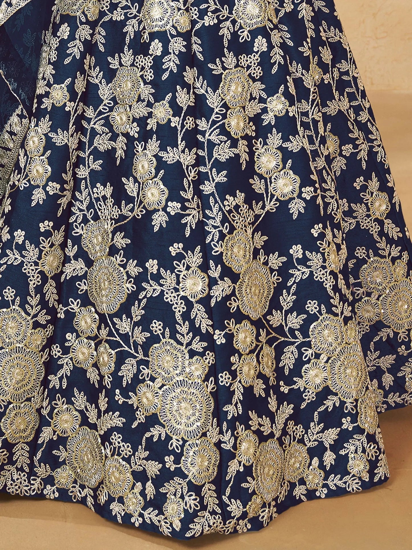 Aesthetic Navy Blue Dori Embroidered Silk Lehenga Choli With Dupatta - Zeel Clothing