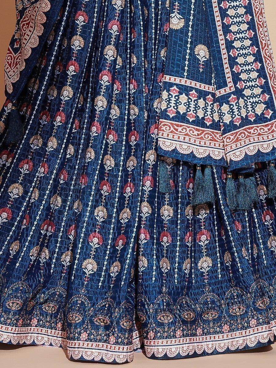 Alluring Blue Digital Print Chinon Engagement Wear Lehenga Choli - Zeel Clothing