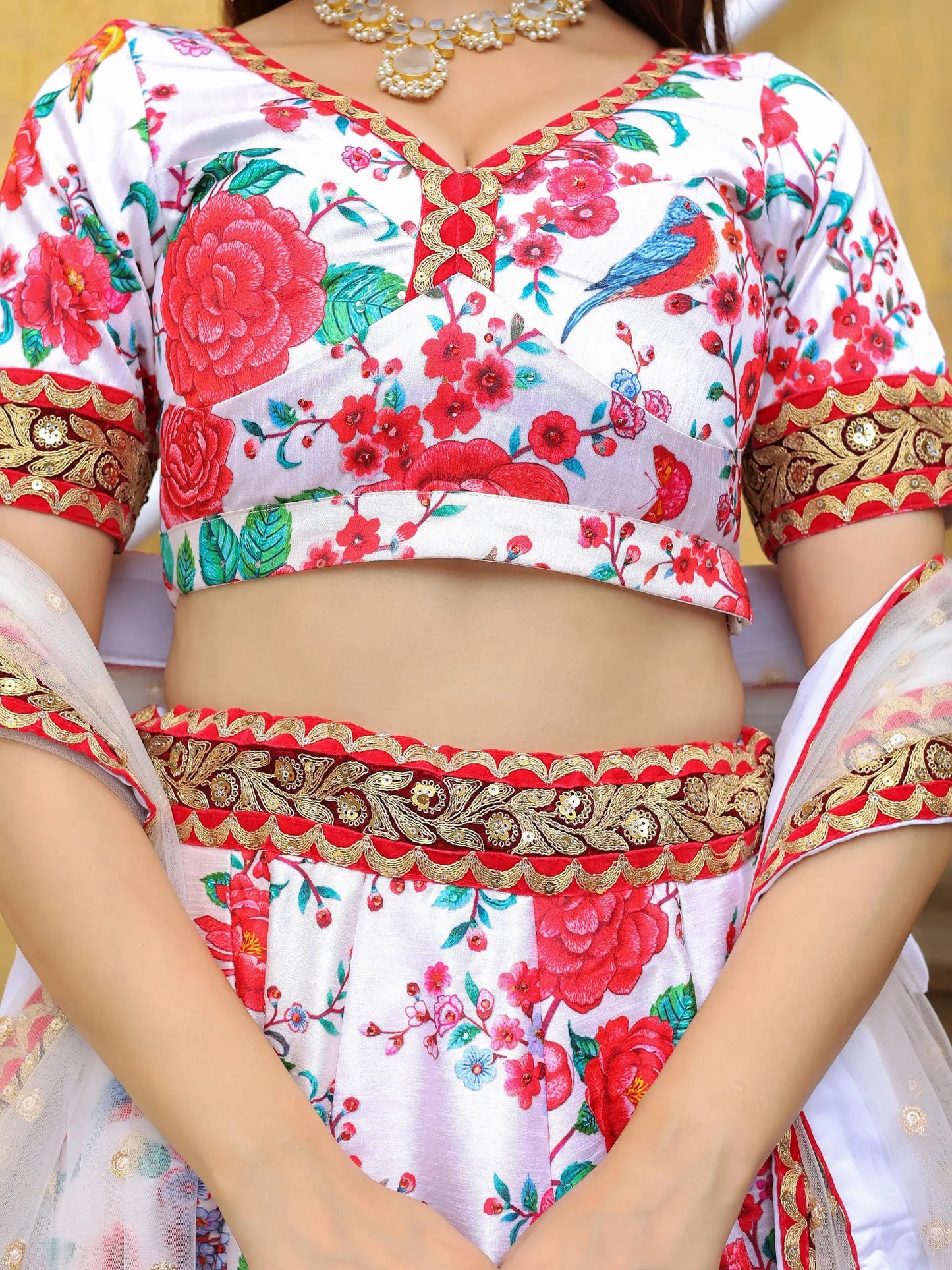 Alluring Off-White Floral Printed Art Silk Sangeet Wear Lehenga Choli - Zeel Clothing
