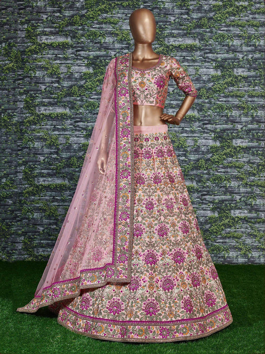 Alluring Peach Embroidered Silk Bridal Lehenga Choli With Dupatta - Zeel Clothing