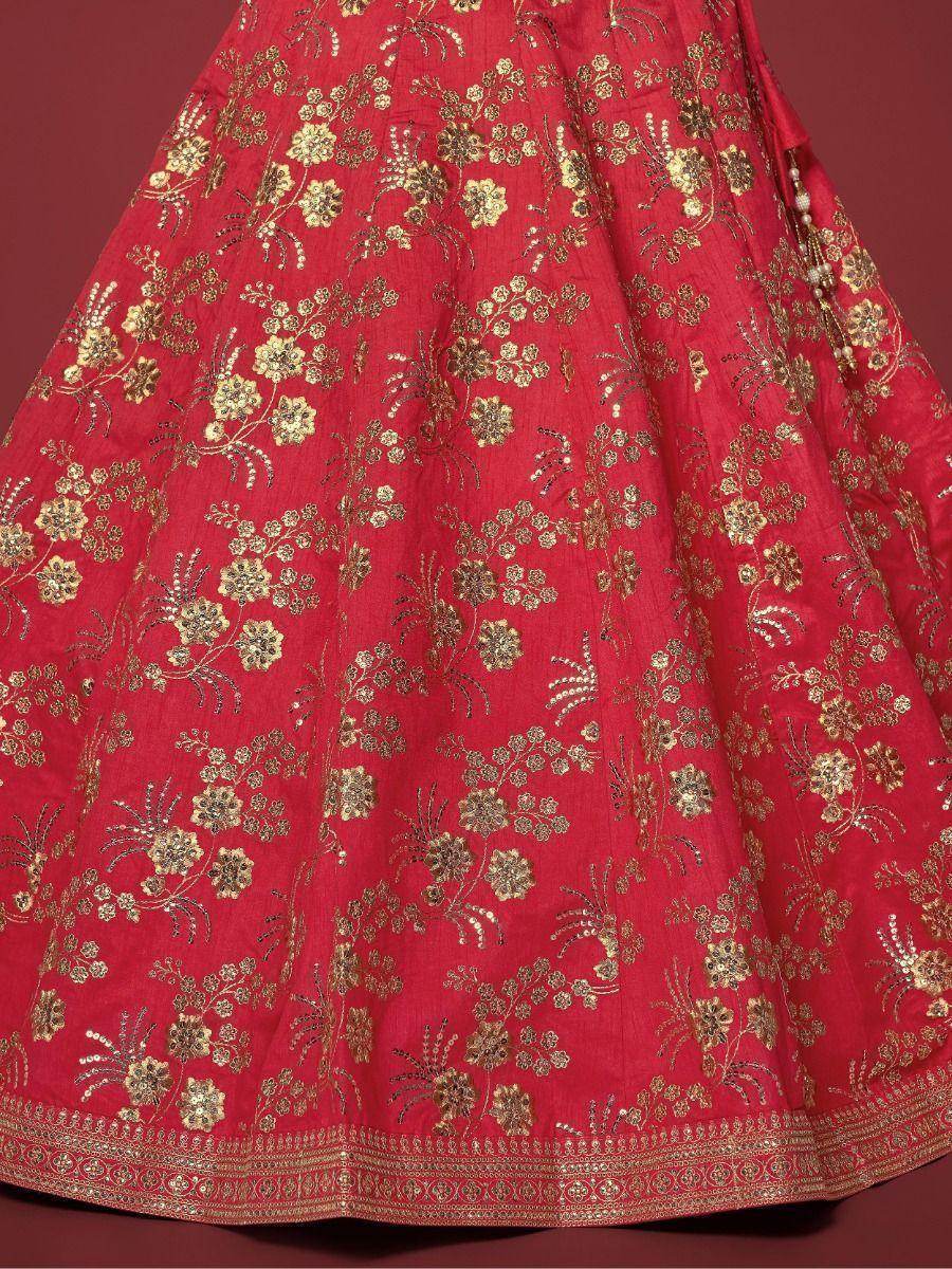 Alluring Red Embroidered Silk Traditional Lehenga Choli With Blouse - Zeel Clothing