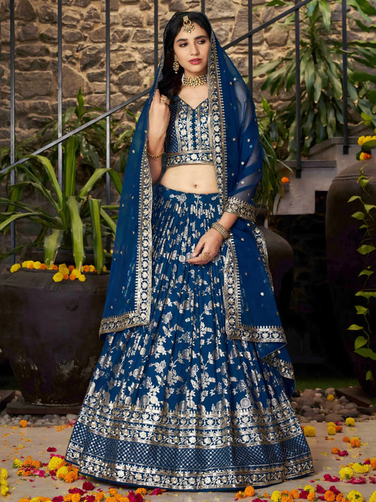 Amazing Dove Blue Silk Embroidery Zari Party Wear Lehenga Choli - Zeel Clothing