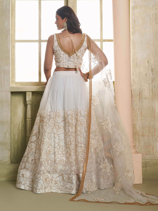 Amazing Off-White Embroidered Net Wedding Wear Lehenga Choli - Zeel Clothing