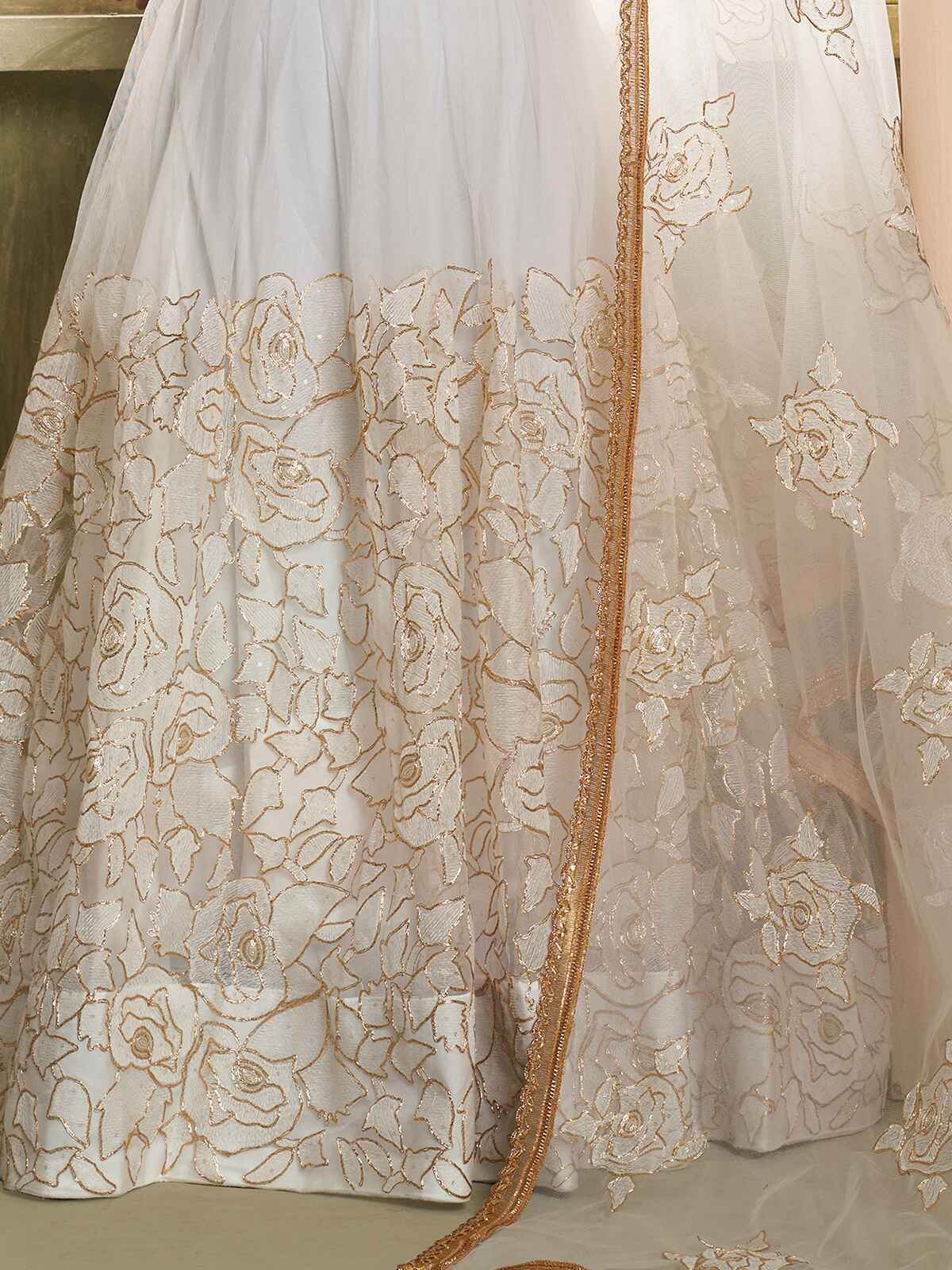 Amazing Off-White Embroidered Net Wedding Wear Lehenga Choli - Zeel Clothing