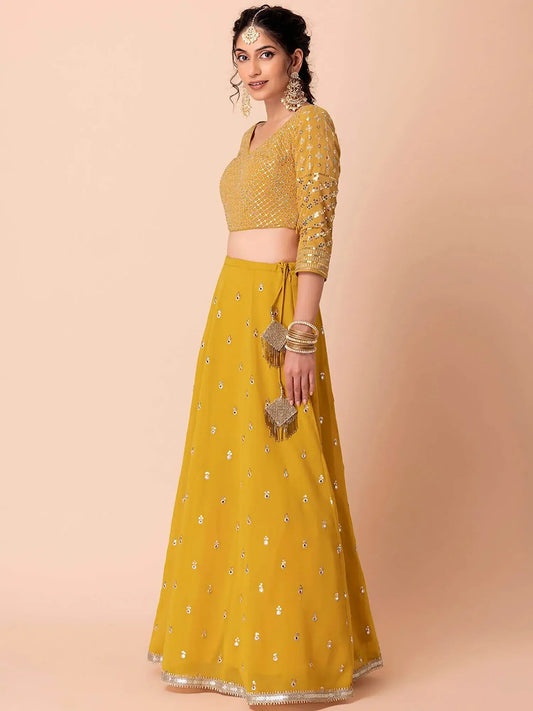 Appealing Yellow Sequins Georgette Haldi Wear Lehenga Choli - Zeel Clothing
