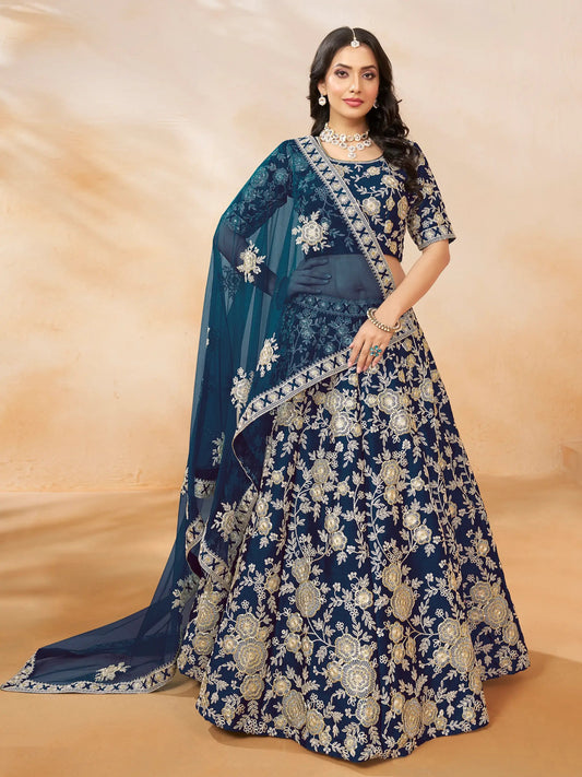 Astonishing Blue Embroidered Silk Engagement Wear Lehenga Choli - Zeel Clothing