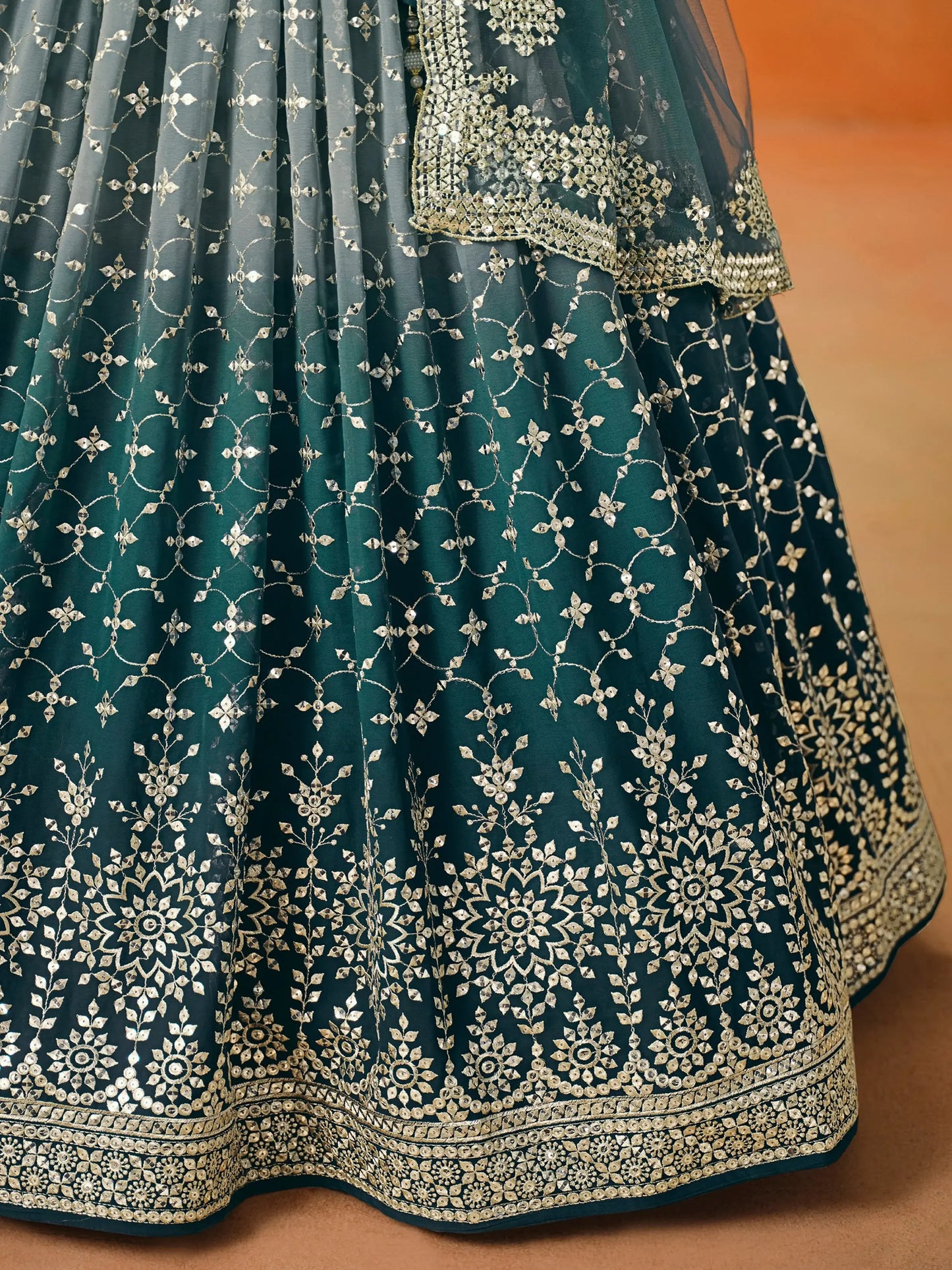 Attractive Dove Blue Zari Embroidered Shaded Lehenga Choli - Zeel Clothing