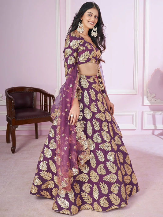 Attractive Purple Sequins Georgette Wedding Lehenga Choli - Zeel Clothing