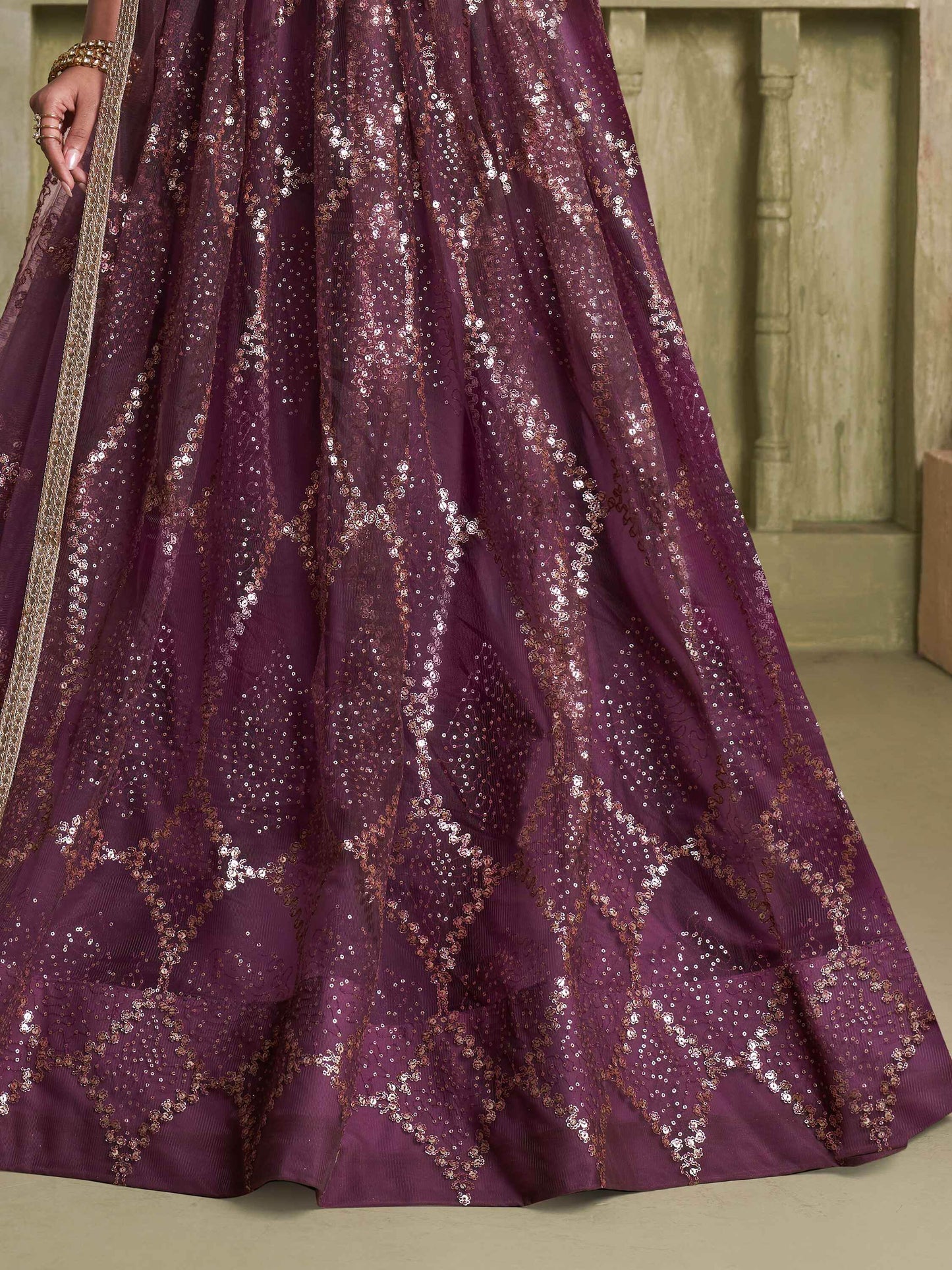 Attractive Wine Sequins Net Party Wear Lehenga Choli With Dupatta - Zeel Clothing