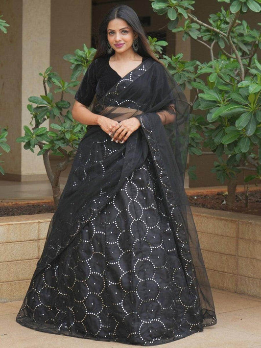 Awesome Black Embroidered Organza Party Wear Lehenga Choli - Zeel Clothing