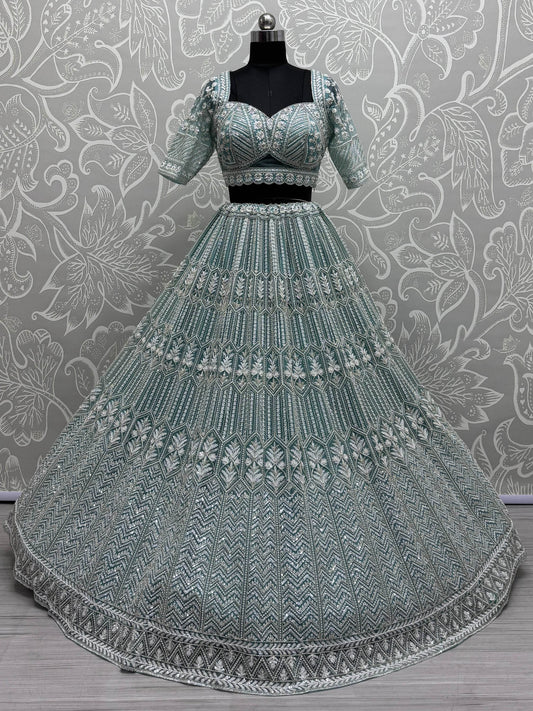 Awesome Sky Blue Hand Work Net Bridesmaid Lehenga Choli - Zeel Clothing