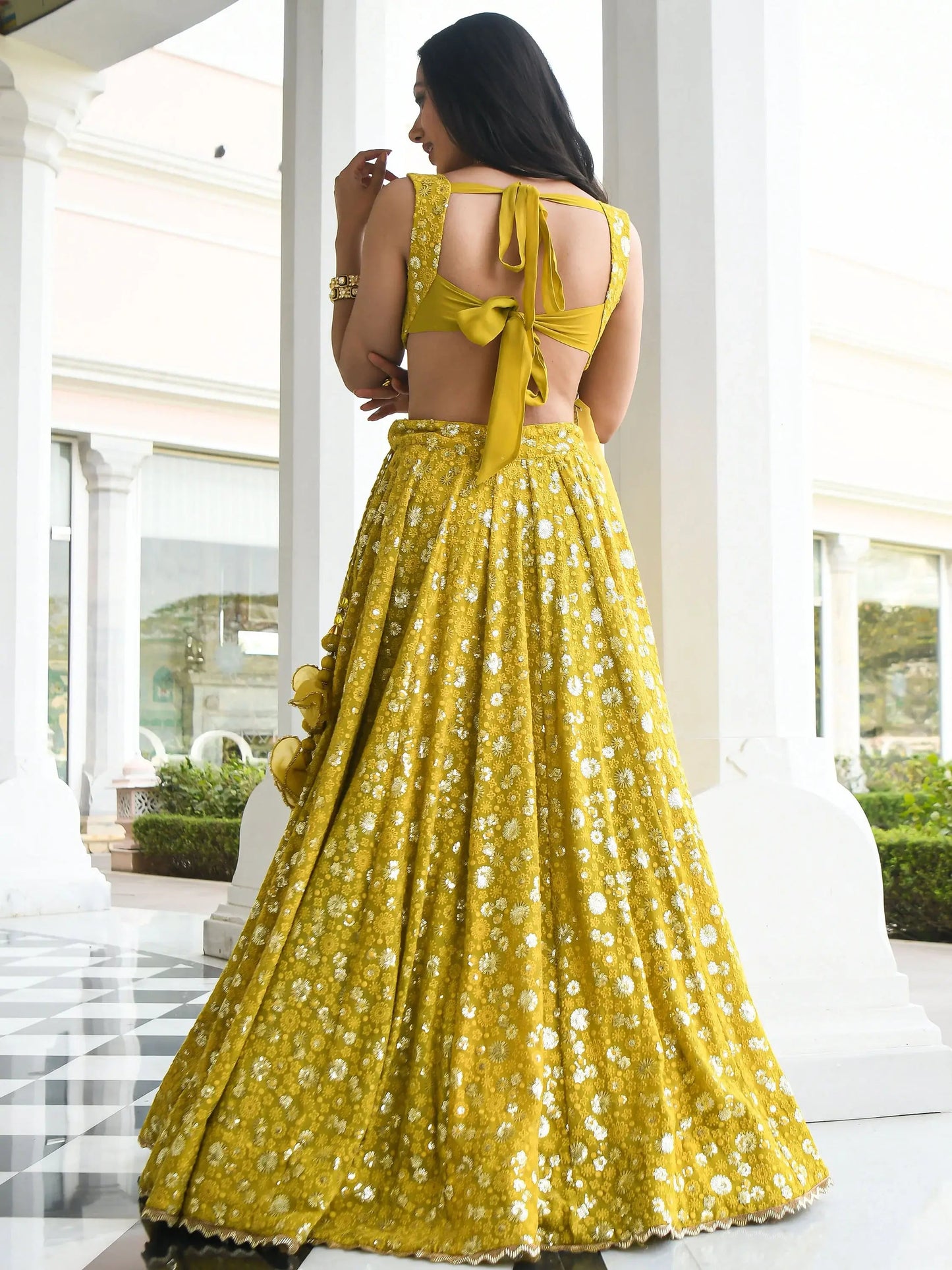 Awesome Yellow Thread Embroidered Georgette Wedding Wear Lehenga Choli - Zeel Clothing