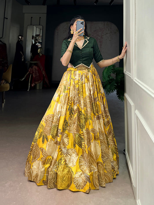 Mustard Color Printed Tasar Silk Co-Ord Set