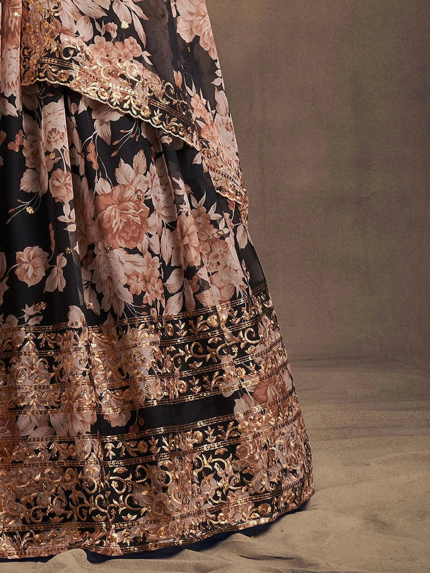 Black Floral Printed Organza Festival Lehenga Choli - Zeel Clothing